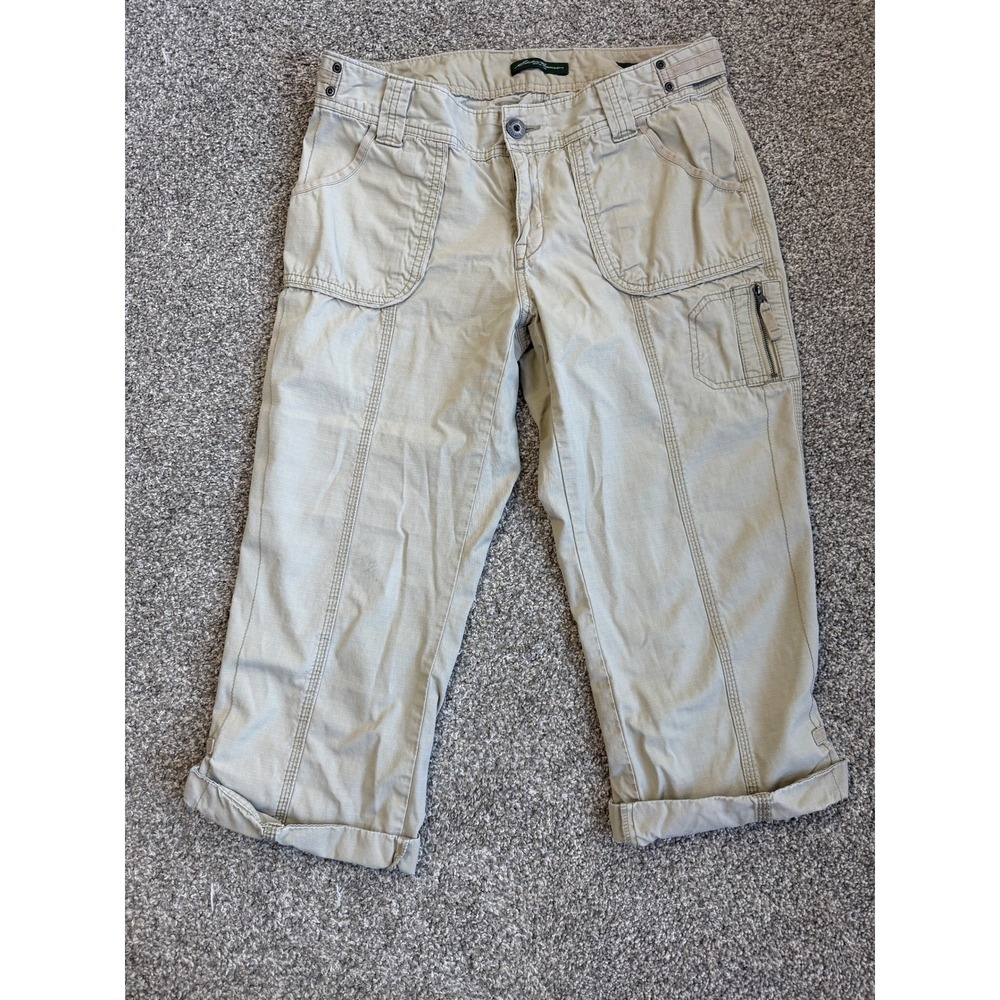 Eddie Bauer Blakely Fit Khaki Tan Cotton Ripstop Cargo Capri Pants Womens 8